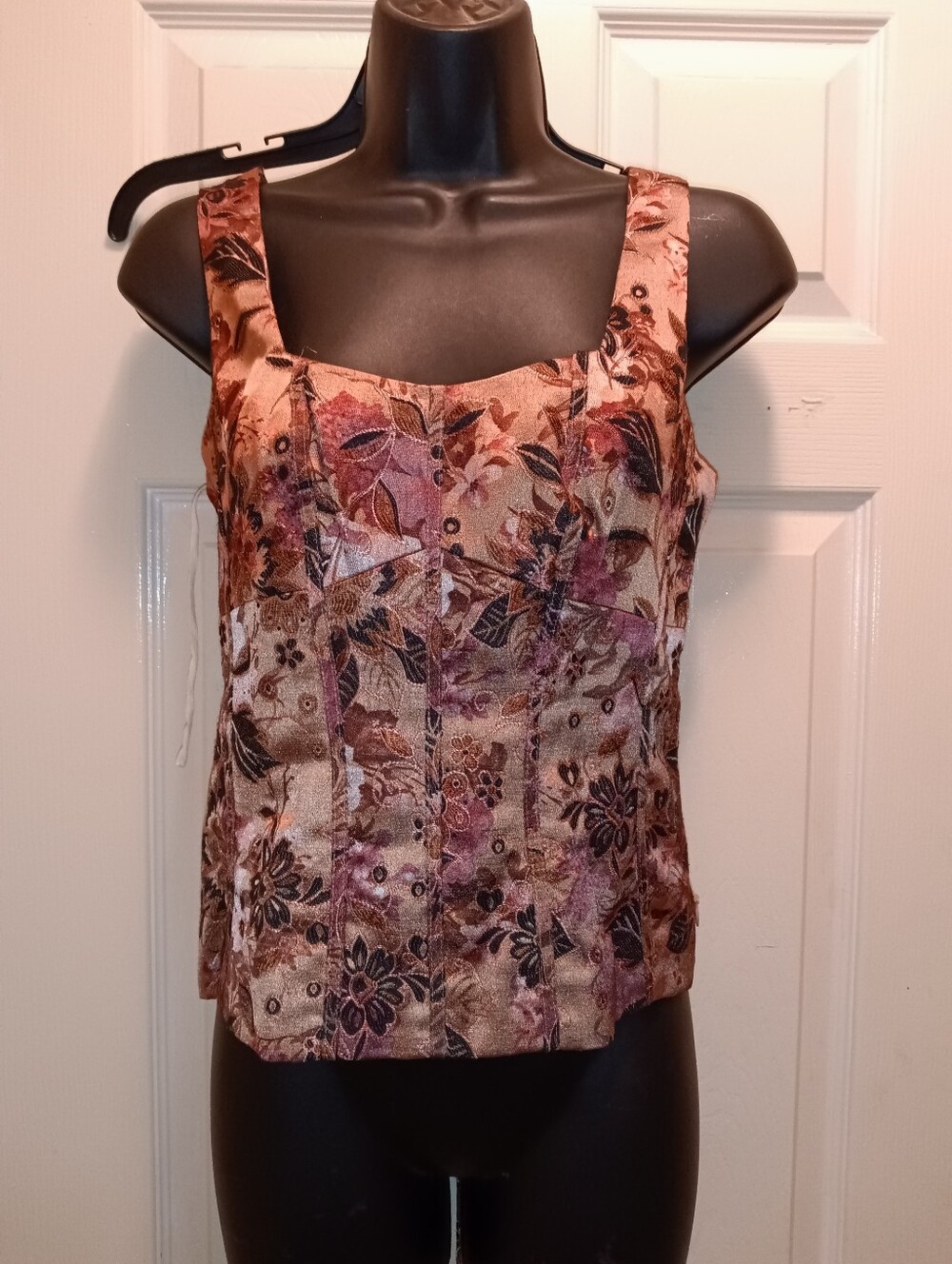 Bandalino Floral Brocade Square Neck Corset Style Top - Pink/Brown